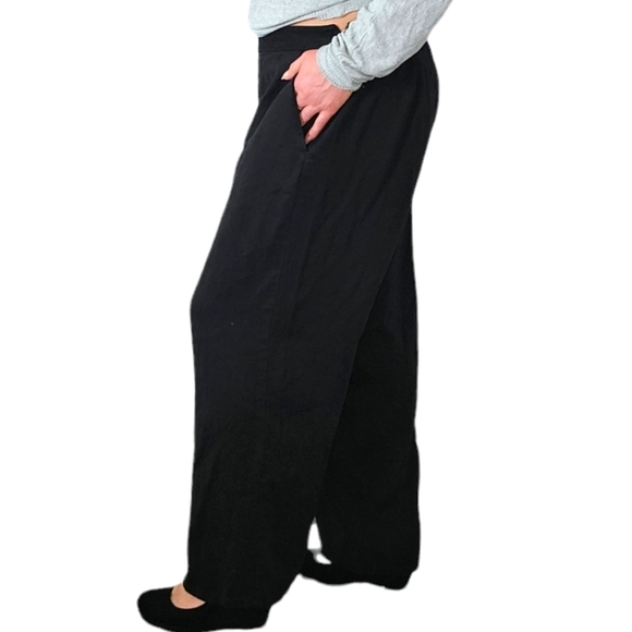 Eileen Fisher Wide Leg Pants Elastic Waist Size Large Black Side Zip Pockets - Picture 5 of 11